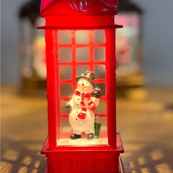 Christmas LED Snowman Phone Booth Lantern | Mini Holiday Decor Light - Picture 1 of 1